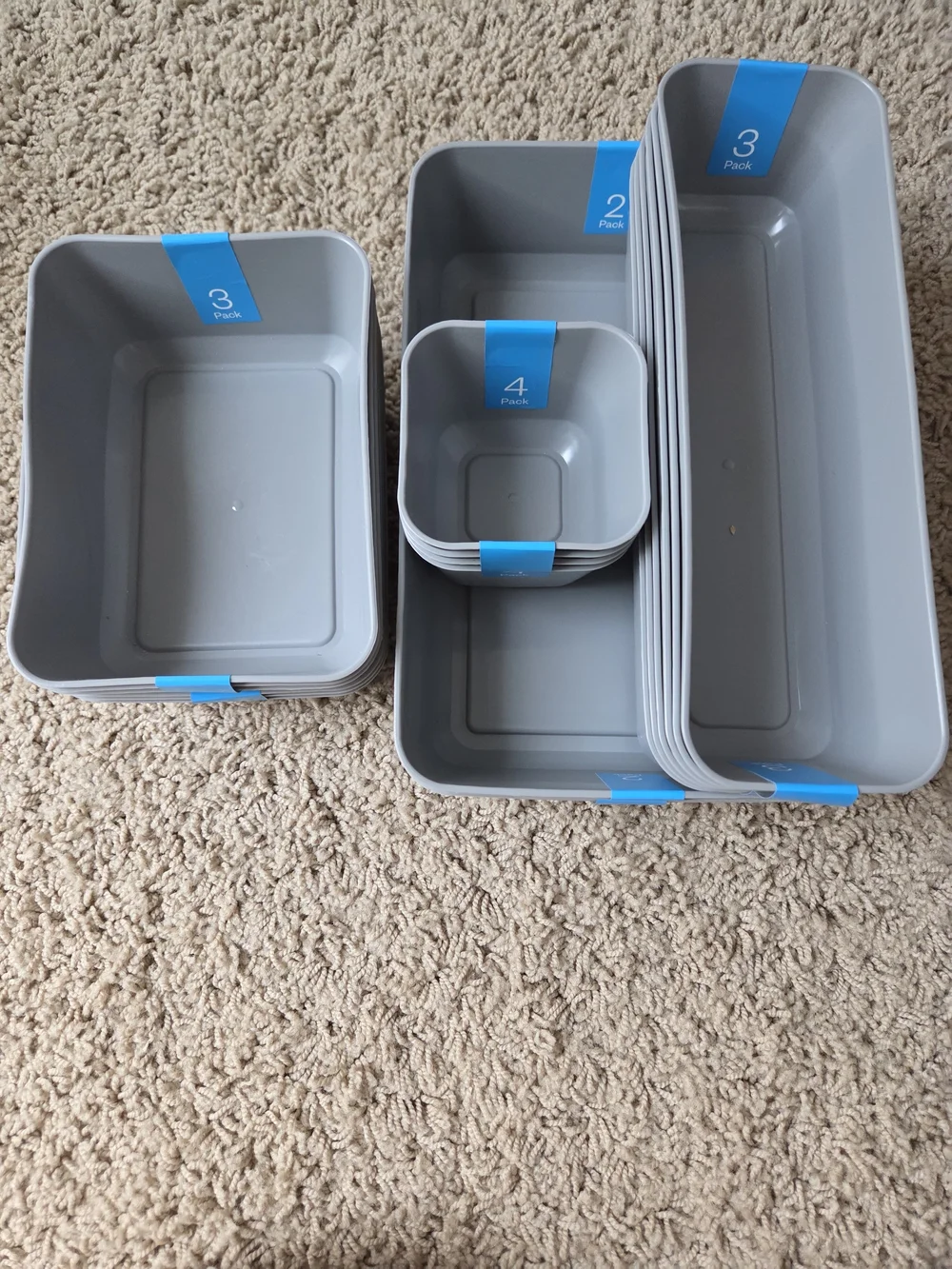 Gray Plastic Storage Bin Set - Multi-Size Organizers